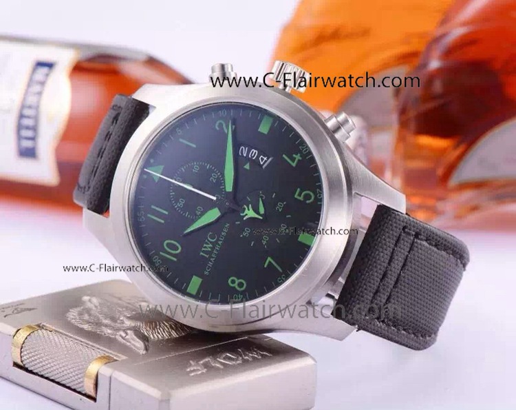 Fake IWC Schaffhausen TopGun Watch SS Black Leather Strap